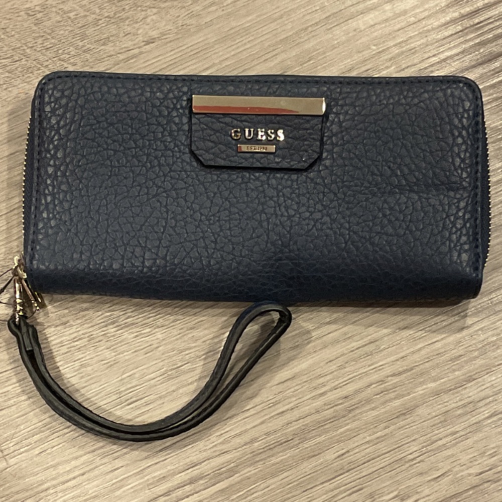 GUESS Navy Wristlet with Gold Detail